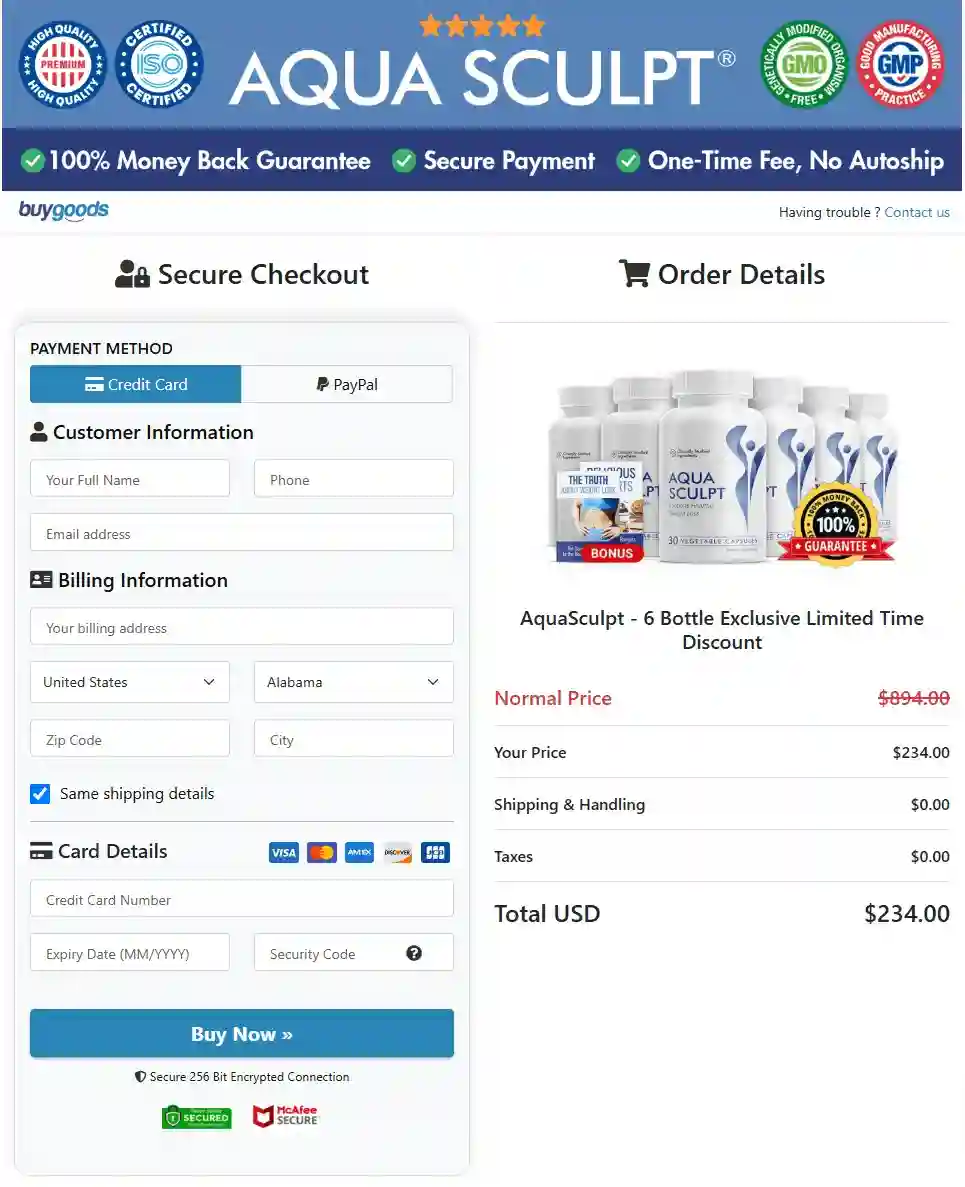 aquasculpt official website checkout page – secure online order process